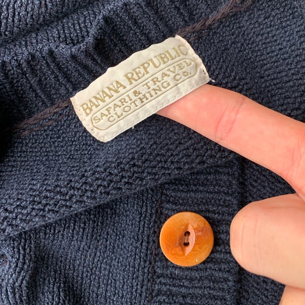 Early 90s Vintage Banana Republic Navy Blue Cotton Cardigan Sweater Large Mens - Picture 3 of 3